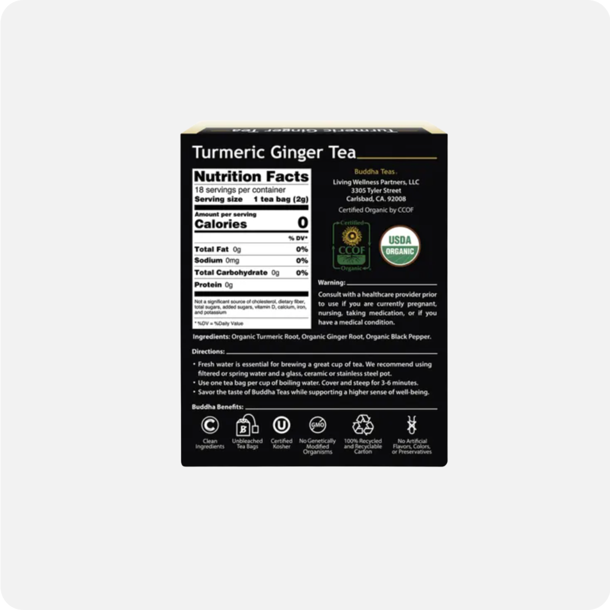 BUDDHA TEAS Organic Herbal Tea Bags Turmeric Ginger Tea