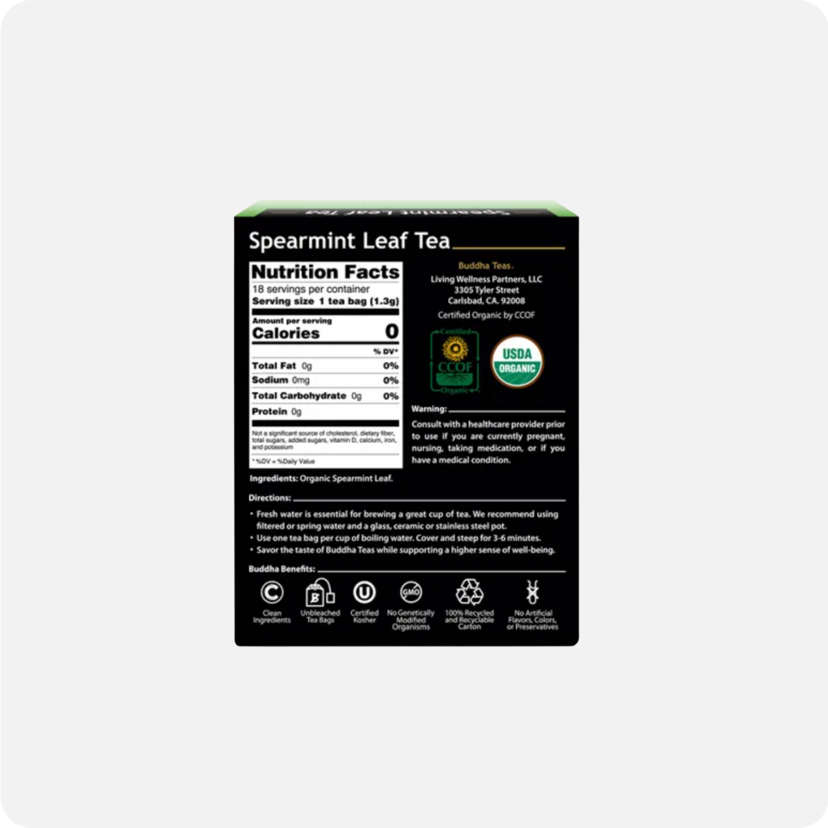 BUDDHA TEAS Organic Herbal Tea Bags Spearmint Leaf Tea 18pk